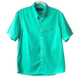 Ralph Lauren Men's Featherweight Twill Short Sleeve Shirt in Faded Mint‎ Sz L